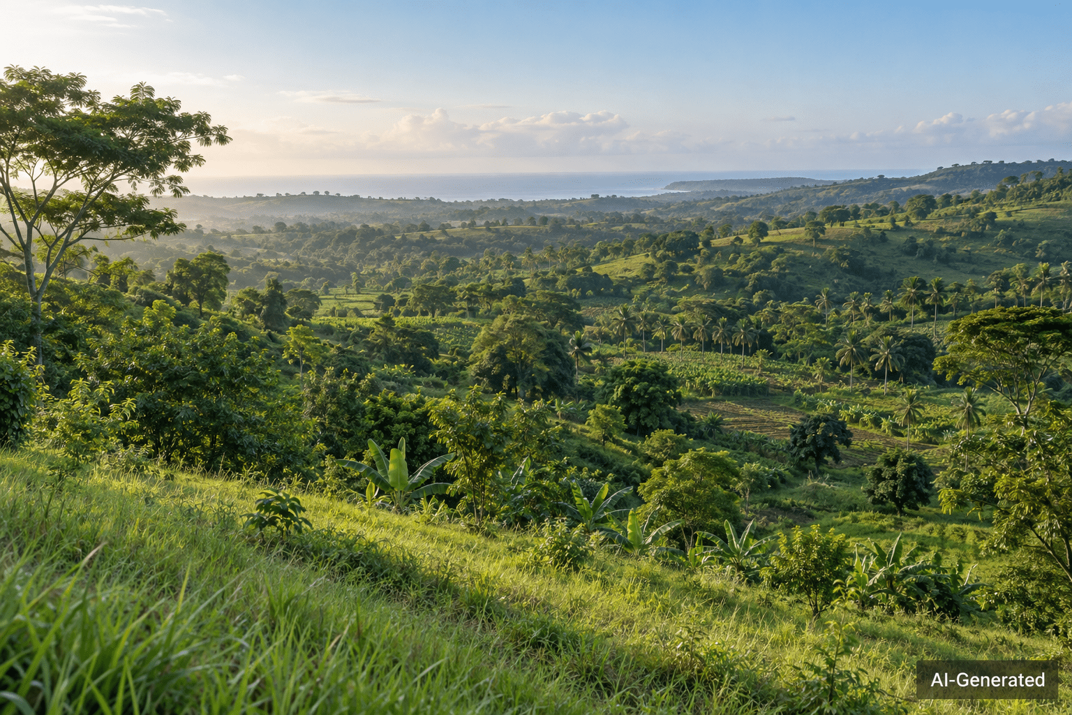 AI-generated illustrative green Kenyan landscape, not a photograph of the property